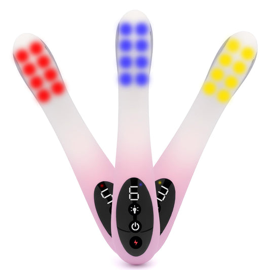 Mayoyosee red-blue-yellow light therapy wand close-up for targeted skin and muscle support