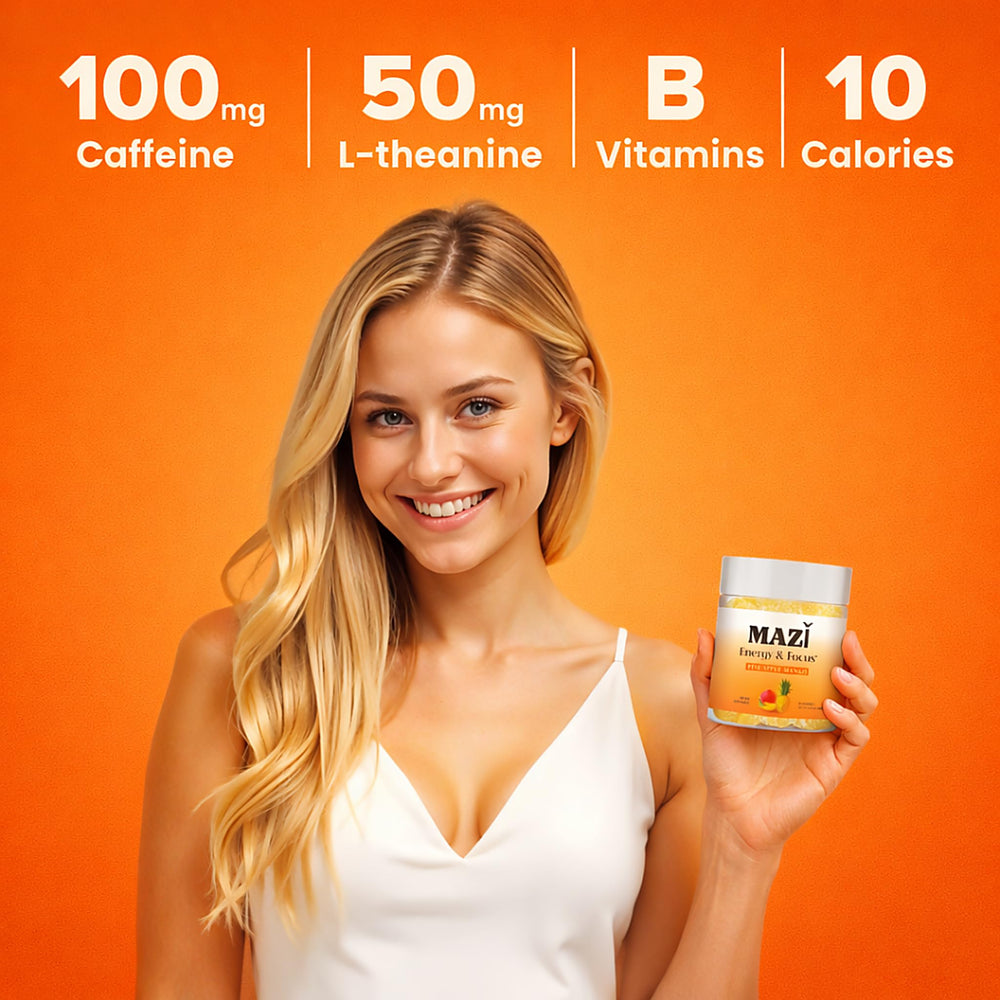 MAZI gummies texture with bold fruit taste for quick energy.