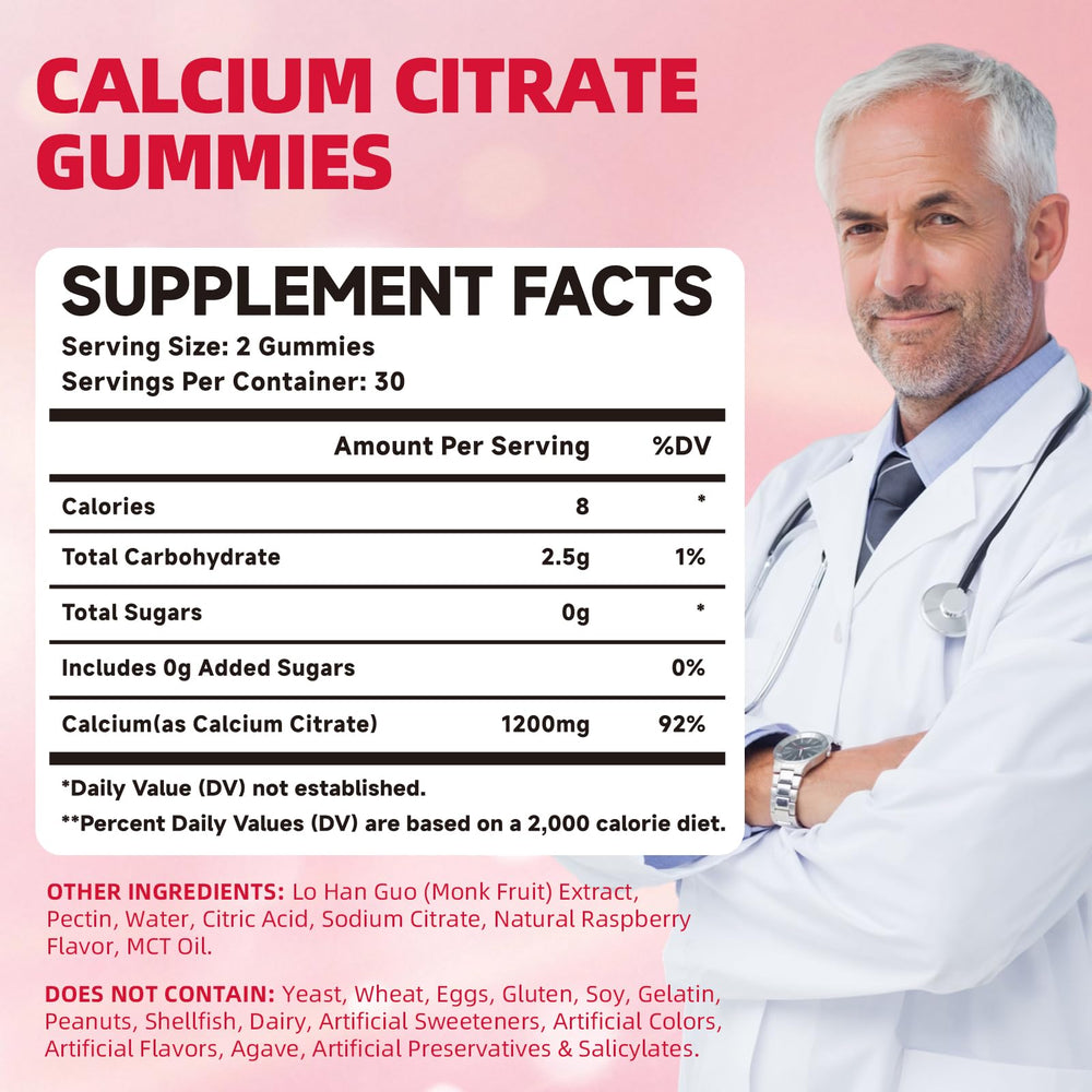 Mchokuu Calcium Citrate Gummies raspberry flavor chews for easy daily intake.