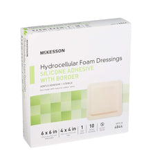 McKesson foam dressing pack image shows 10-count pack ready for care settings.