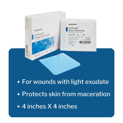 Latex-free McKesson hydrogel dressing protects sensitive skin during care.
