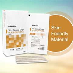 McKesson skin closure strip application close-up shows easy-to-apply design for quick repairs