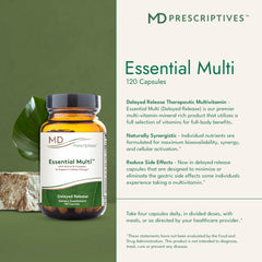 MD Prescriptives Essential Multi capsules closeup highlighting hypoallergenic formula