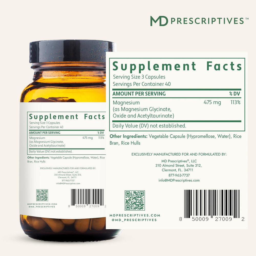 MD Prescriptives Magnesium MD label details GMO-free hypoallergenic ingredients