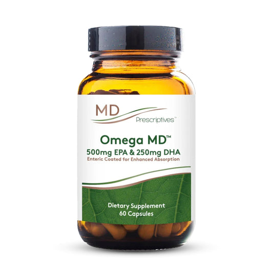 MD Prescriptives Omega MD bottle front, ready for daily use with EPA and DHA.