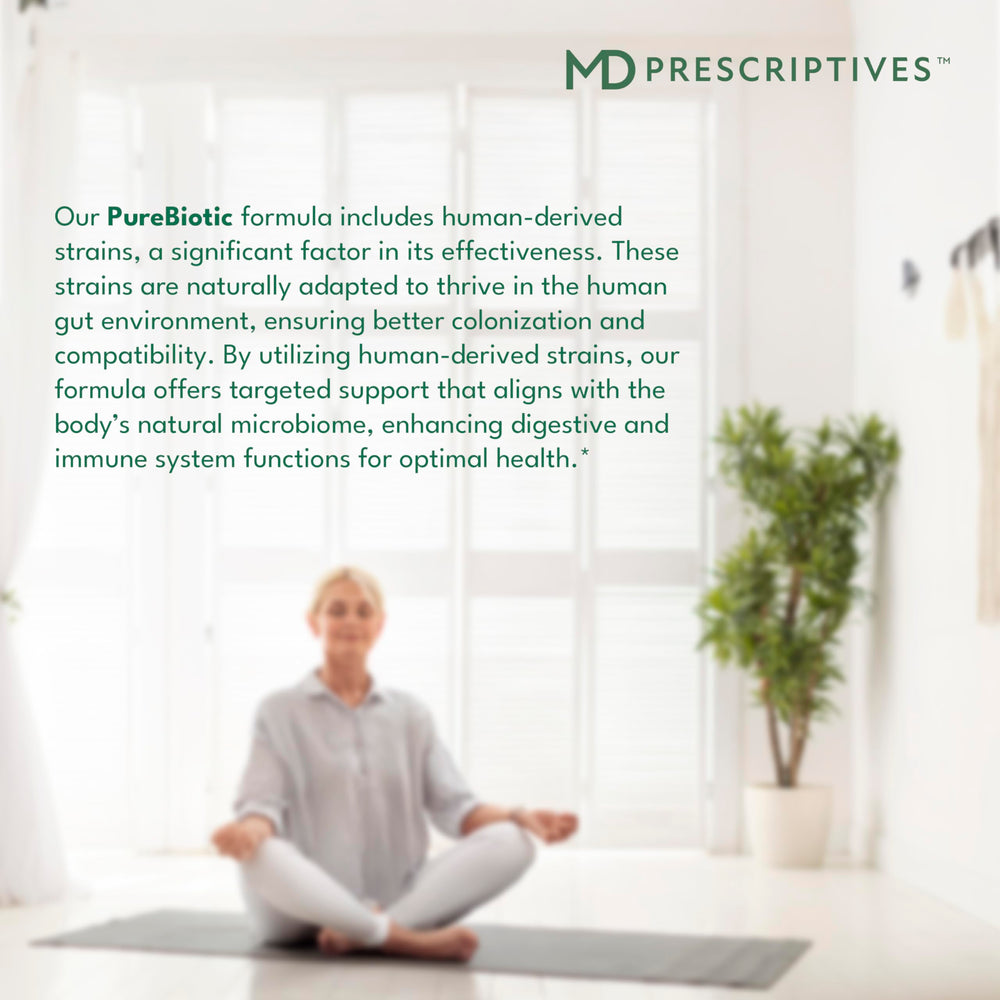 Bottle and spoon image illustrating easy AM/PM dosing with PureBiotic