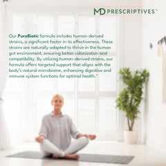 Bottle and spoon image illustrating easy AM/PM dosing with PureBiotic