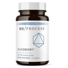 MD Process GlucoBerry bottle highlighting Maqui berry for antioxidant support.