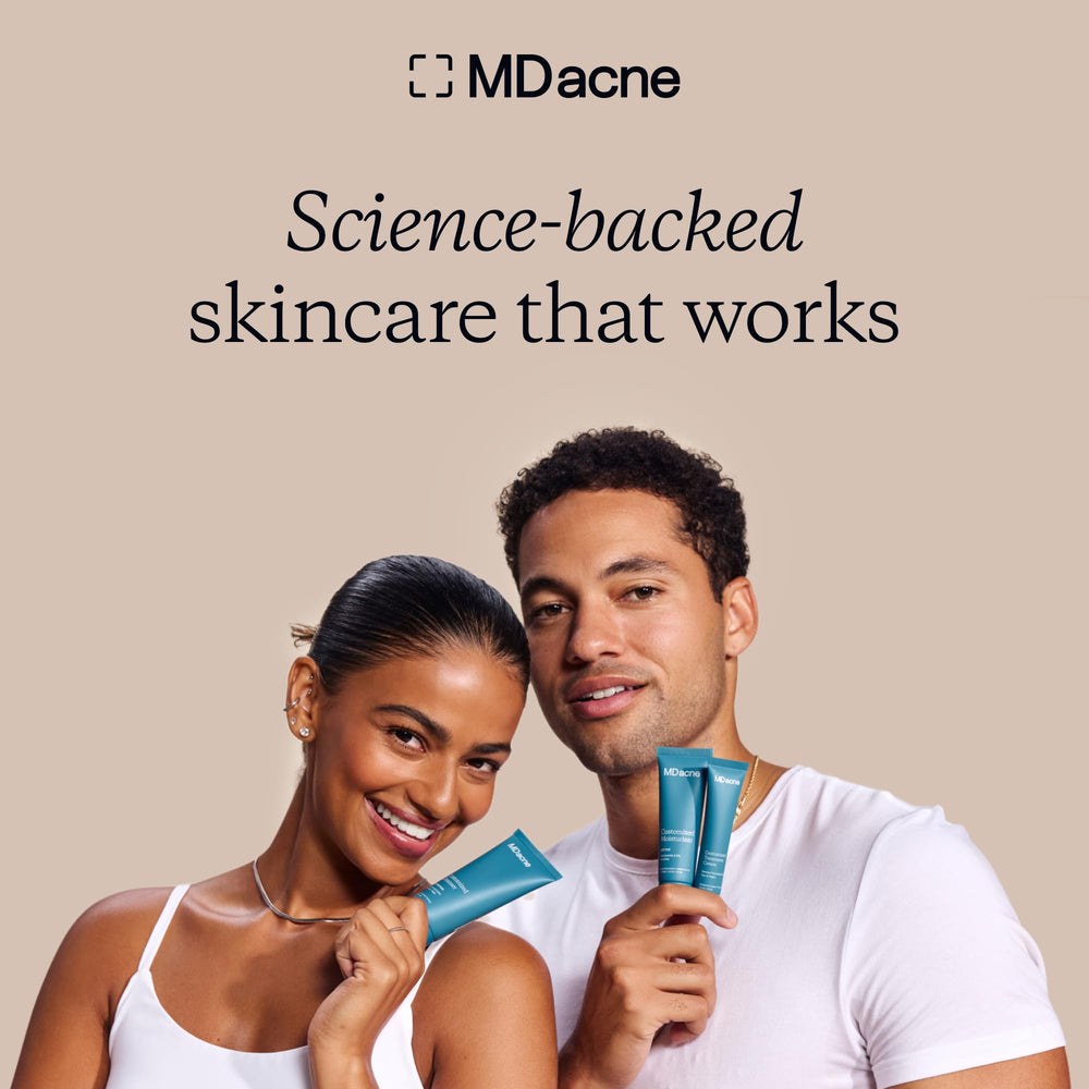 MDacne branding on box emphasizing calm skin and clear complexion