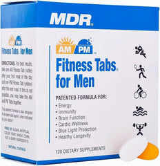 MDR Fitness Tabs AM/PM label details highlight the AM/PM balance