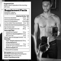 Mdrive Boost and Burn ingredients area featuring Advantra Z and chromium for thermogenic support