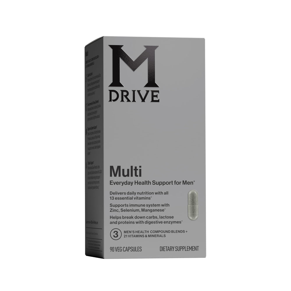 Mdrive multivitamin for men bottle front highlighting daily nutrition