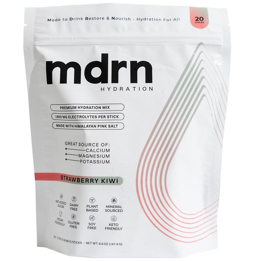 MDRN Hydration strawberry kiwi electrolyte sachet ready to mix for active hydration.