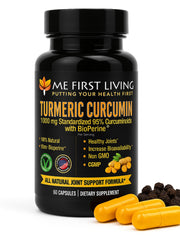 Me First Living Turmeric Curcumin bottle front view, showing potency