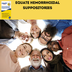 Equate Hemorrhoidal Suppositories image highlights easy insertion and discreet packaging.
