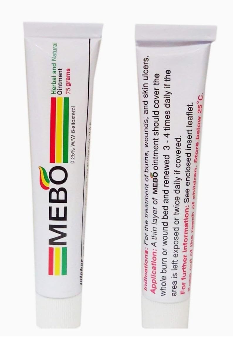 MEBO Burn cream tube close-up for easy application.