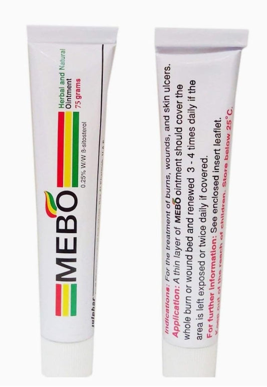 MEBO Burn cream tube close-up for easy application.