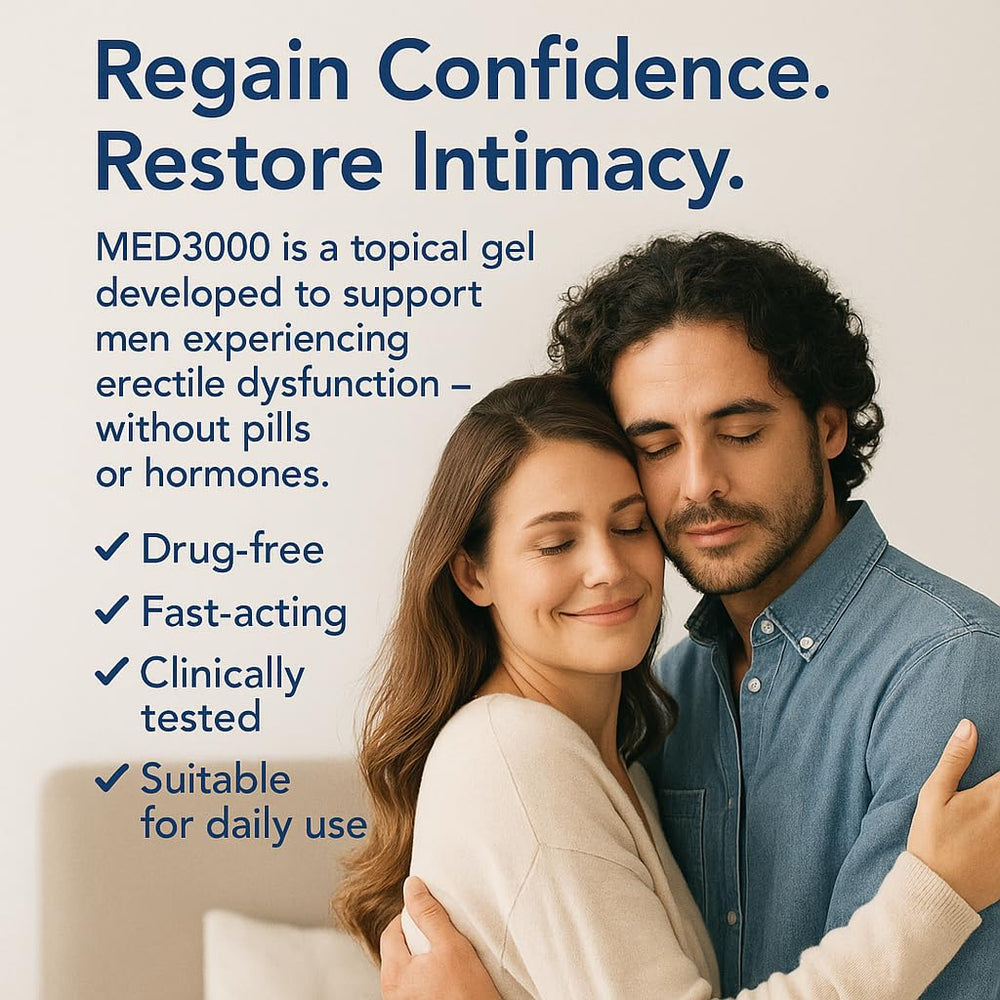 Med3000 ED cream in-use demonstrates ready-to-use intimate moments.