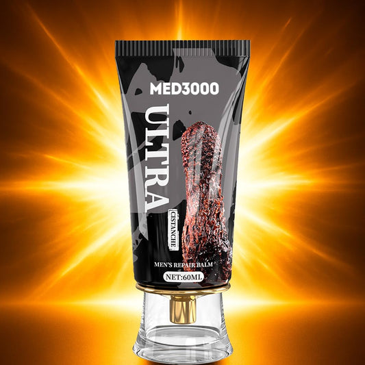 MED3000 Ultra Men's Repair Balm tube showing fast-acting support for performance.