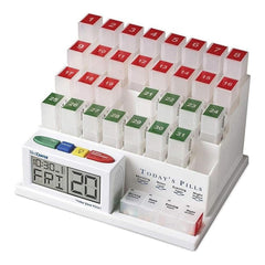 MEDCENTER monthly pill organizer front view with four daily compartments for easy dosing.