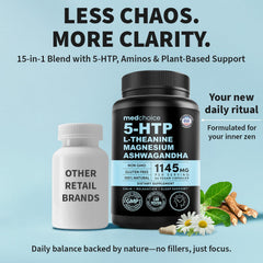 MedChoice 15-in-1 capsules close-up showing 5-HTP and supporting ingredients