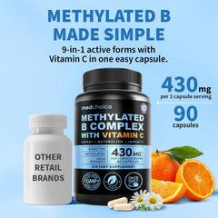 MEDCHOICE 9-in-1 B Complex capsules close-up highlighting bioactive B vitamins