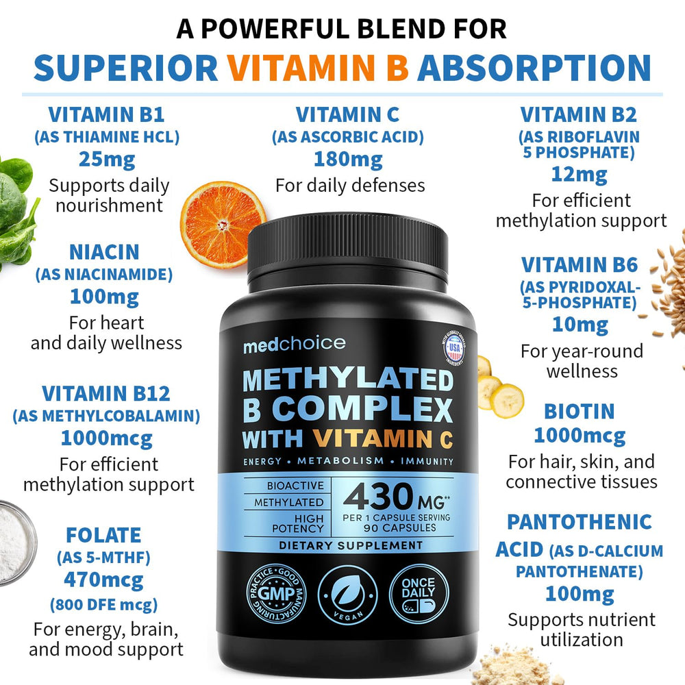 MEDCHOICE 9-in-1 B Complex label front showing vegan and non-GMO badge