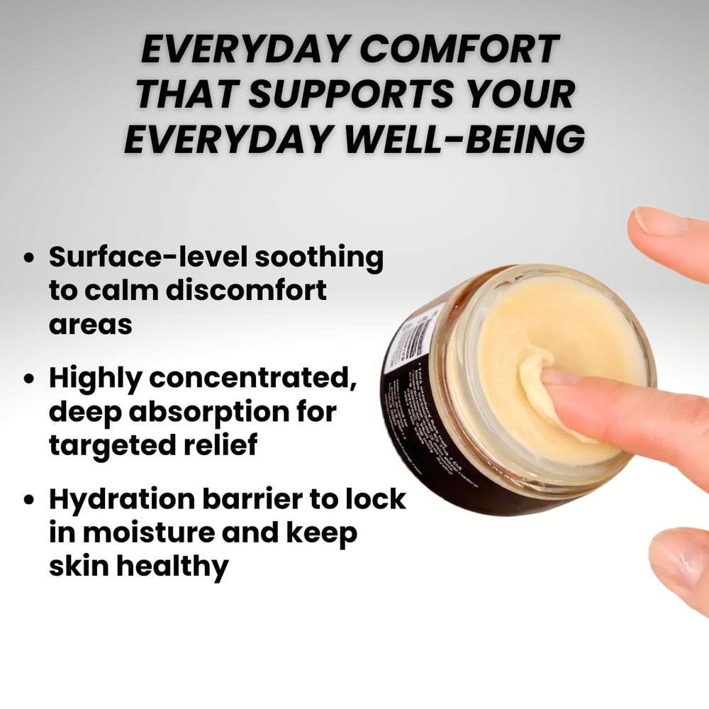 Medical Miracles hemp 1000mg salve applied to knee for localized comfort potential.