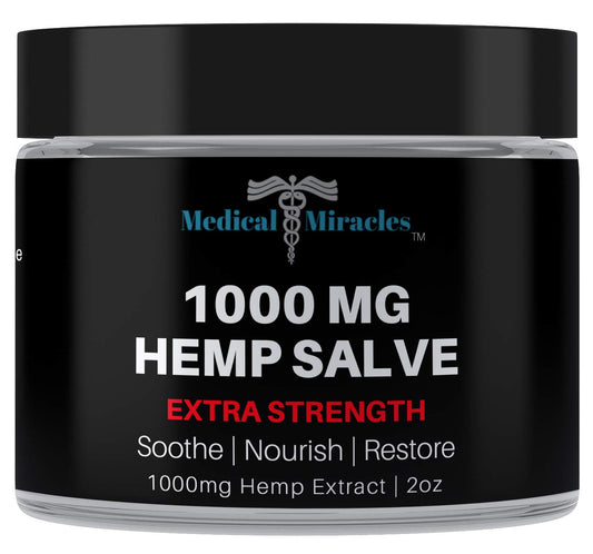 Medical Miracles hemp 1000mg salve packaging showcases American-made quality.