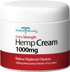 Medical Miracles Hemp Cream bottle, 4oz, for daily skin hydration.