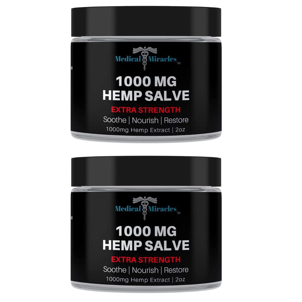 Medical Miracles hemp salve bottle showing 1000mg formula for targeted joint use