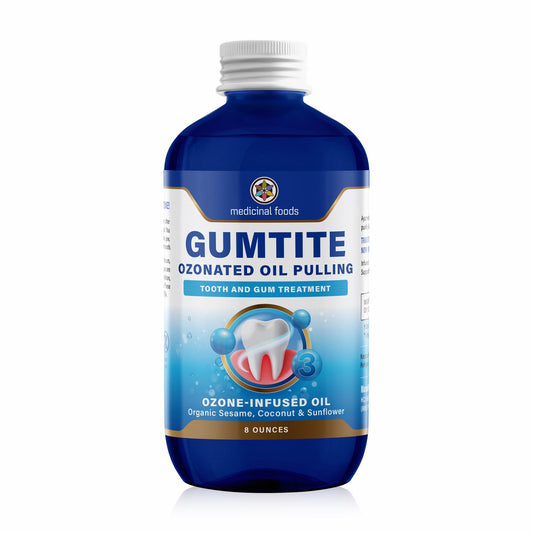Medicinal Foods Gumtite ozonated oil pull bottle for deep gum cleansing