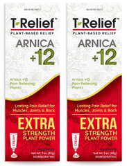MediNatura T-Relief Arnica Cream tube front showing compact 3 oz bottle for on-the-go relief.