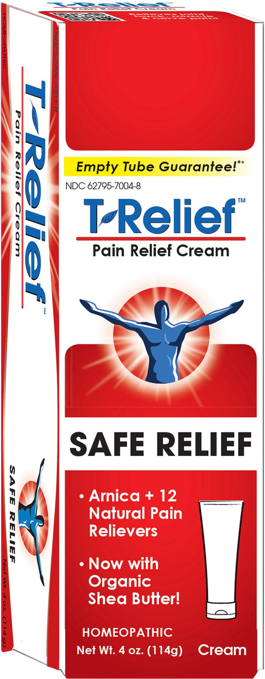 MediNatura T-Relief cream packaging highlights natural plant-based relief.