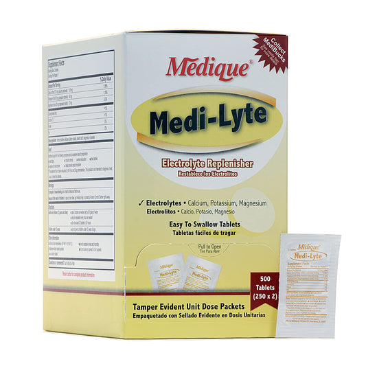 Medique Medi-Lyte tablets easy swallow for fast hydration during hot shifts.