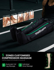 LCD display shows mode and intensity on the Medisana leg massager.