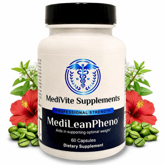 MediVite MediLeanPheno bottle top view for natural weight management