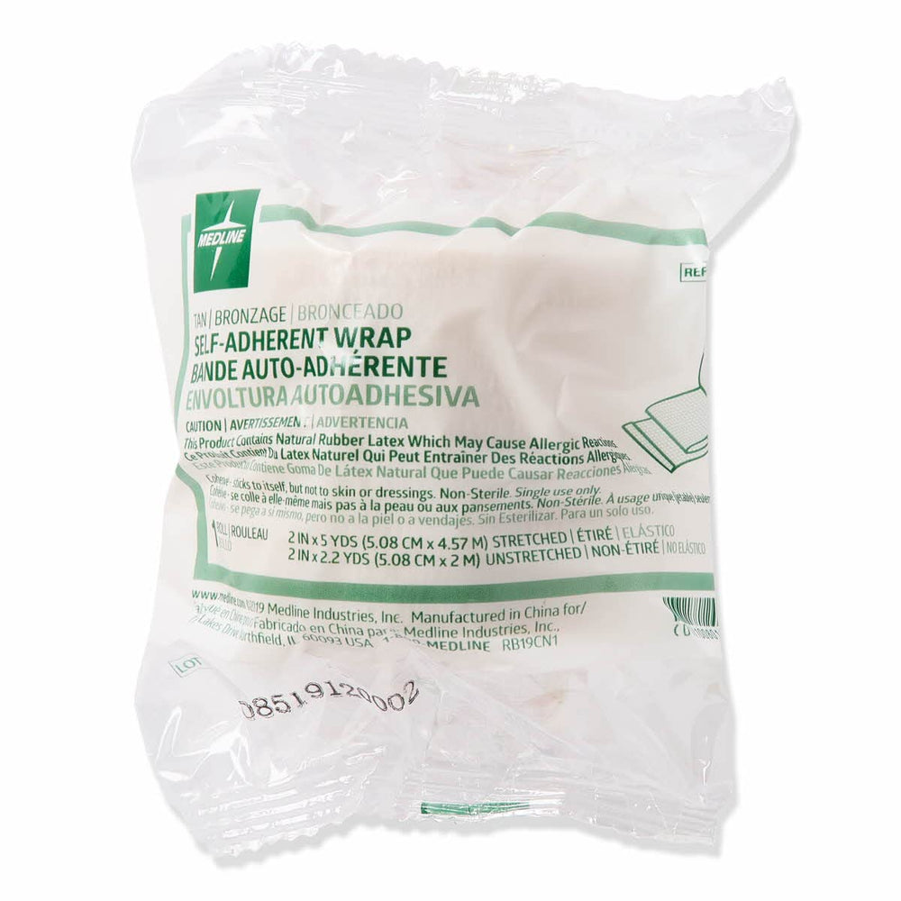 Medline cohesive bandage secures gauze or dressings during splinting with breathable comfort.