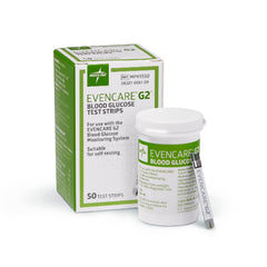 Medline EvenCare G2 test strip ready for quick slide-in use with the glucose meter.