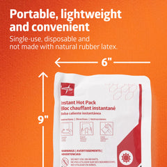 Medline Instant Hot Pack 110°F temperature label indicates safe direct-skin use