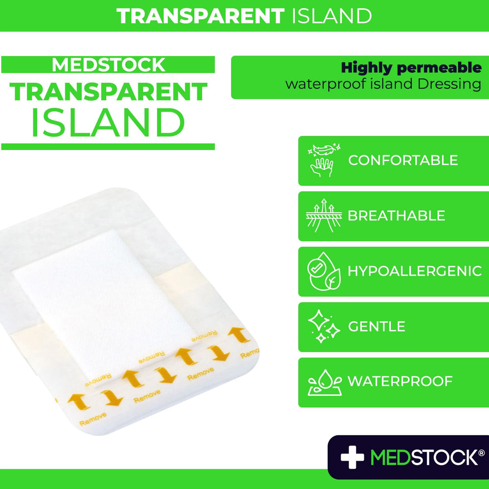 Medstock Transparent Island Dressing front view showing discreet adhesion