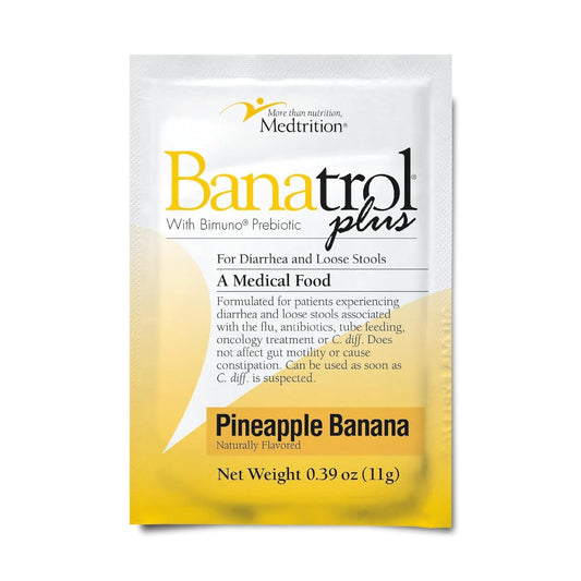 Medtrition Banatrol pineapple bottle for on-the-go diarrhea relief.