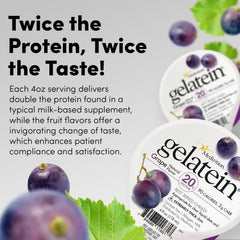 Medtrition Gelatein Grape spoon dispense illustrates precise, smooth serving for dysphagia.