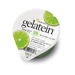 Medtrition Gelatein Lime bottle on display, high-protein option for clear liquid diets.