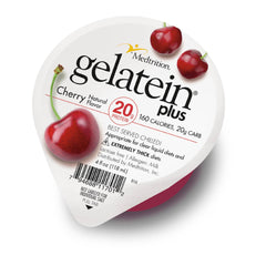 Medtrition Gelatein Plus Cherry bottle showing cherry flavor for clear liquid diets