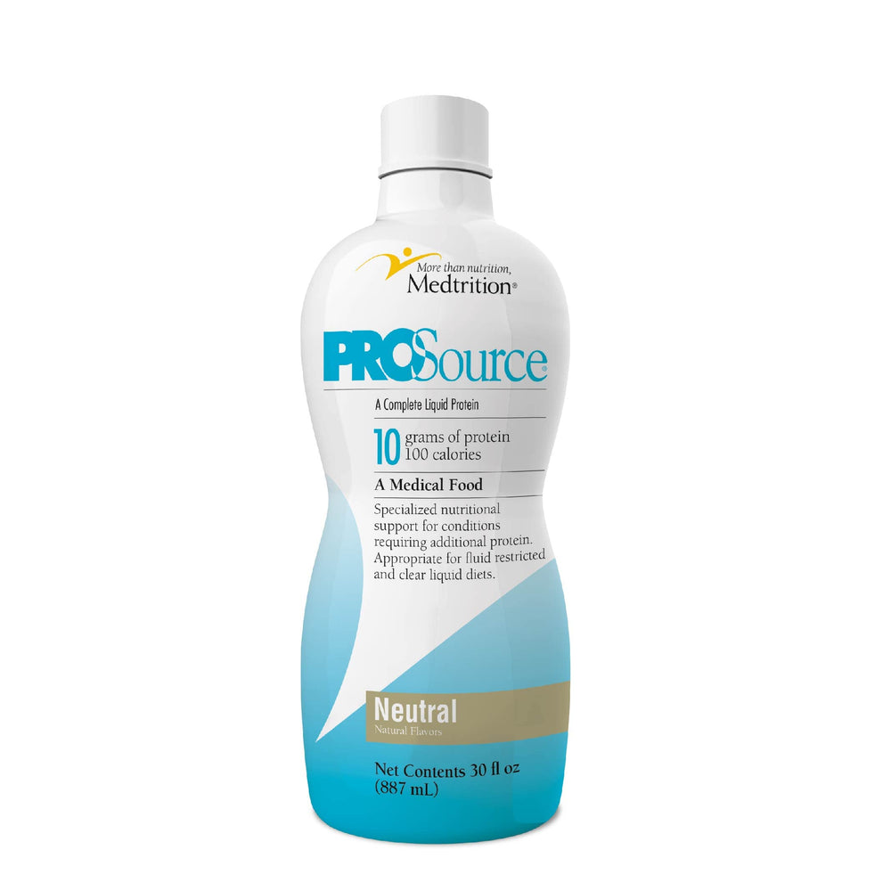 Medtrition ProSource Liquid bottle and pour, convenient 10 g protein per 30 mL serving