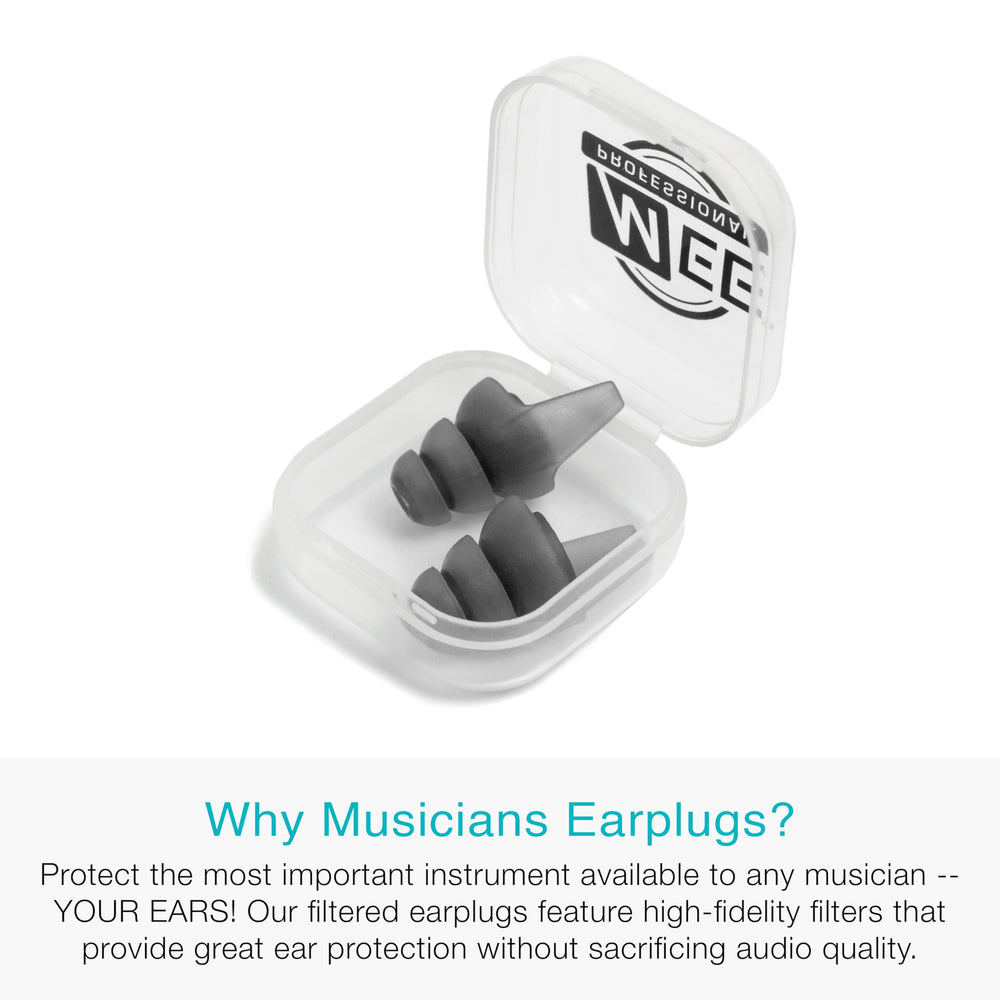 MEE audio earplugs gray tip close-up with interchangeable filters for customization