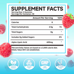 MEENCCD Alpha Lipoic Acid Gummies closeup highlights raspberry flavor.