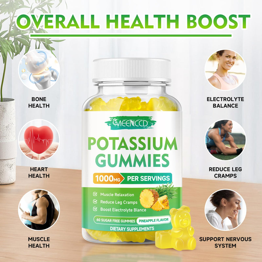 MEENCCD potassium citrate gummies close-up showing chewy texture and pineapple taste