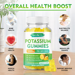 MEENCCD potassium citrate gummies close-up showing chewy texture and pineapple taste